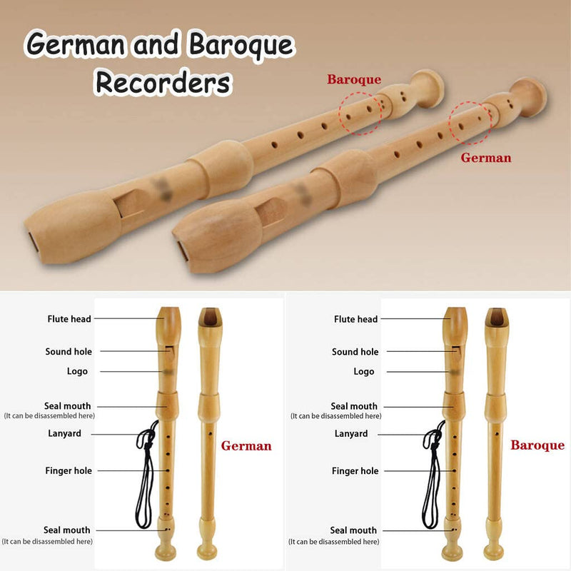Recorders Instrument, German Recorders 8 Holes for Beginners, Baroque Recorders 3 Piece for Professional, Maple Wood F Key Alto Flute Instrument, with Cleaning Stick,Storage Bag Barque Style