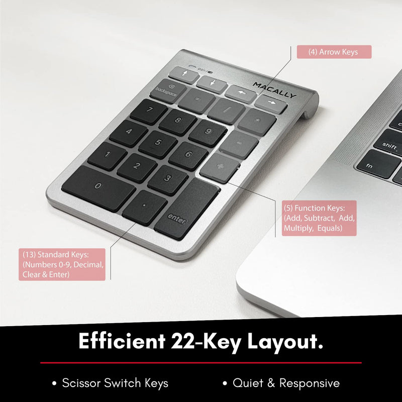 Macally Bluetooth Number Pad for Laptop - Wireless Numeric Keypad - 35-Key Numeric Keypad for Data Entry, Numpad Compatible with MacBook, iPad, iPhone, iOS, Laptop, Windows, Android