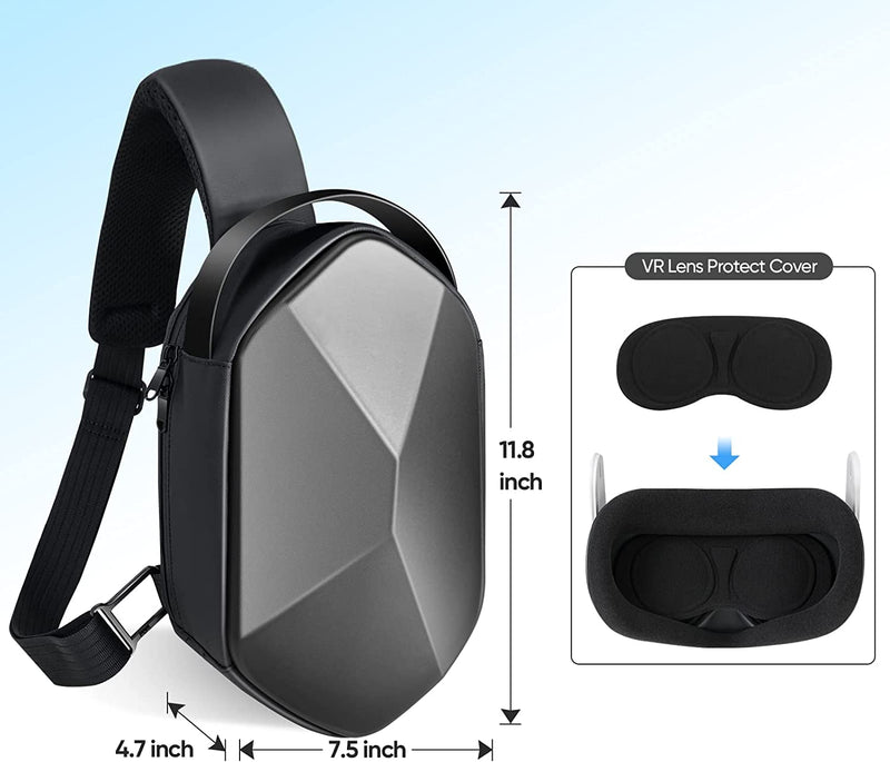 Carrying Travel Case for Oculus Meta Quest 2, Quest 3, Apple Vision Pro Accessories, Expandable Capacity Fixed Storage Controllers and Head Strap and All, Crossbody Sling Backpack Black