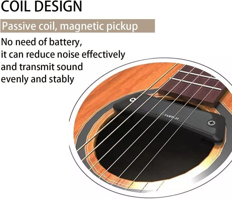 Acoustic Guitar Pickup, Humbucker Magnetic Passive Sound-Hole Guitar Pickups with Audio Output for Acoustic Guitar Double Coil Black