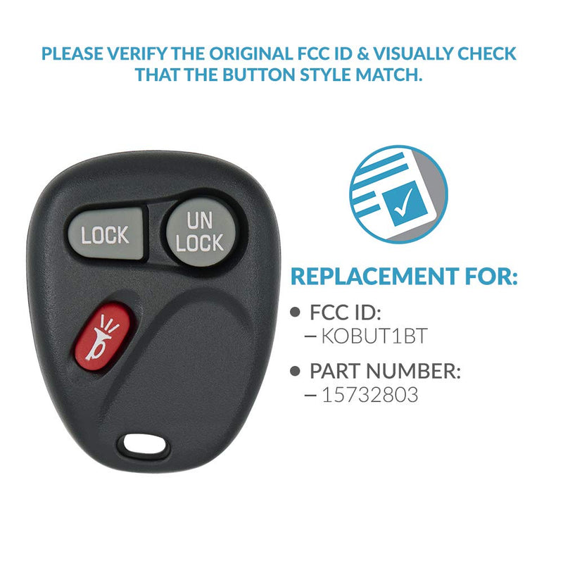 Keyless2Go Replacement for Keyless Entry Car Key Vehicles that Use 3 Button 15732803 KOBUT1BT - 2 Pack