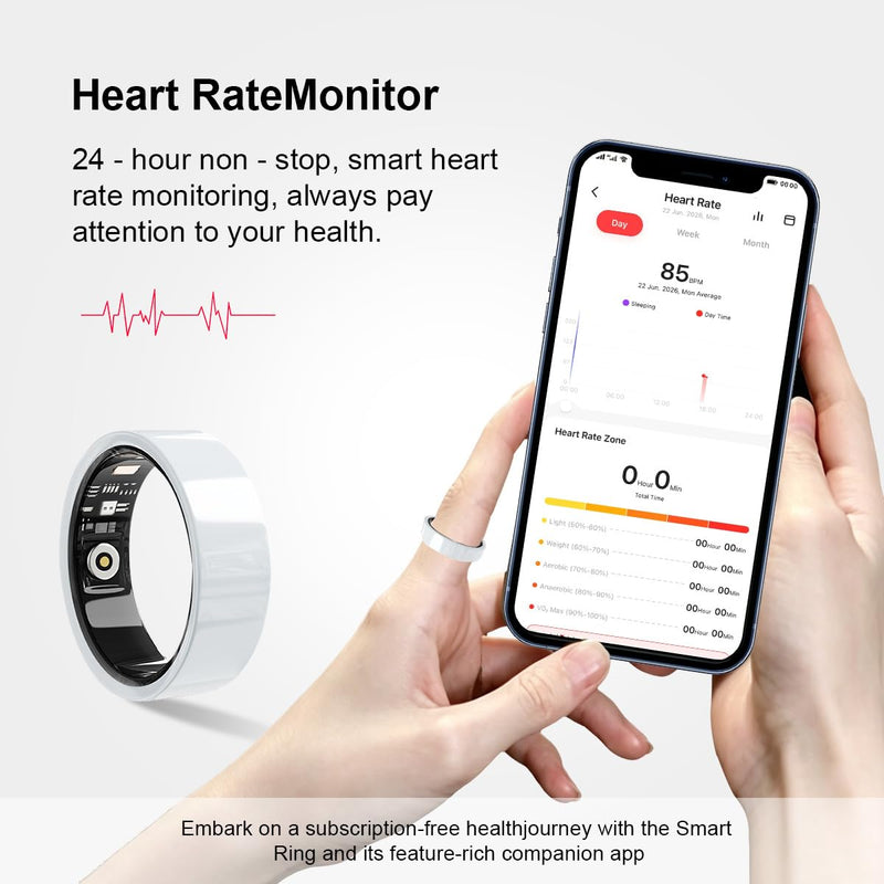 Smart Ring for Women Men Without Subscription Ceramic Design Health Tracking smart Ring for Sleep, Heart Rate, Stress & Activity Tracking (White, 9) White