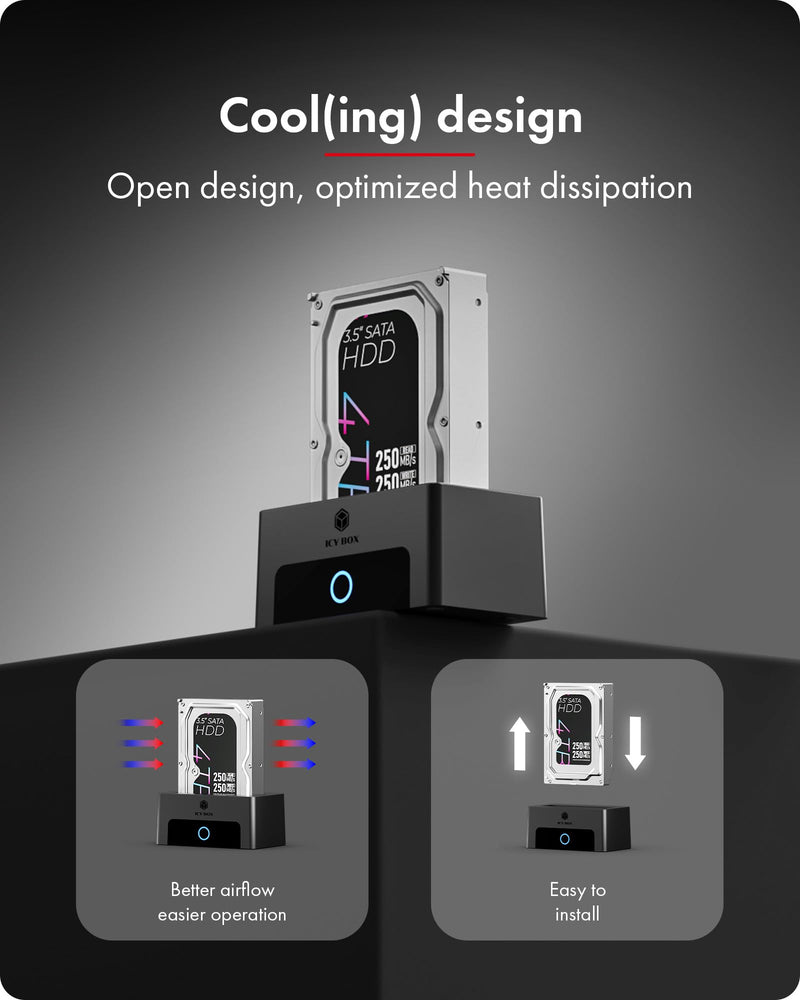 M.2 NVMe & SATA Hard Drive Docking Station, ICY BOX 10Gbps M.2 NVMe SSD Dock for 2.5" & 3.5" HDD/SSD, HDD Docking Station with Single Bay, Compatible with M.2 NVMe/SATA 2.5''/3.5'' HDD SSD