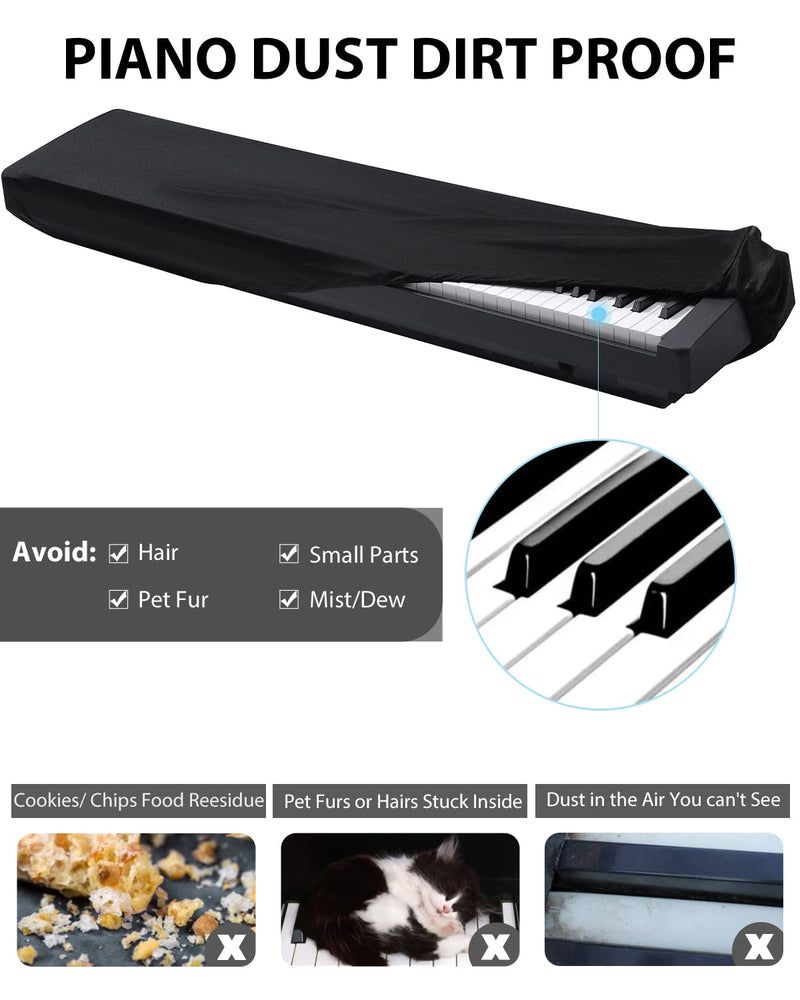 Piano Keyboard Dust Cover - 88 Keys Stretchy Adjustable Electric Piano Music Keyboard Cover for Durable Elastic & Cord Lock, Full Cover Elastic Music keyboard Protector Covers Black