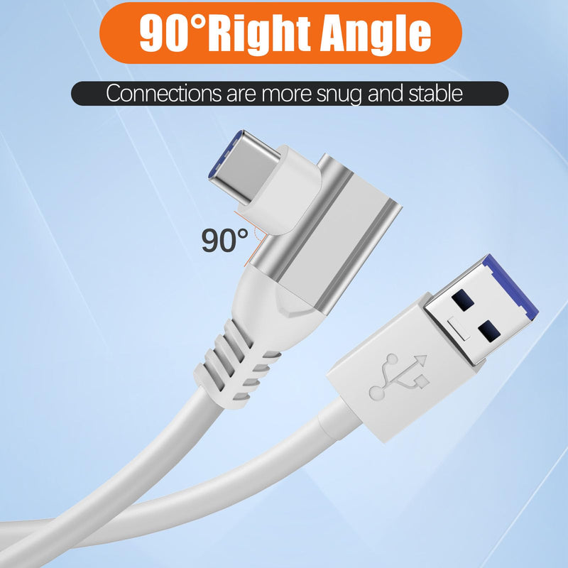 16FT Right Angle USB C Cable for Meta Oculus Quest 3 2 Pro Pico 4 VR Link Cable,USB 3.0 High Speed PC Data Transfer Long Extention Cord for Virtual Reality Headset to PC Steam Gaming Accessories White