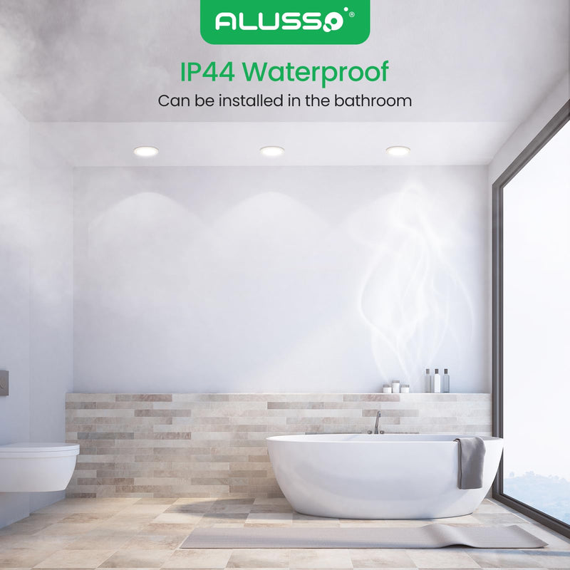 ALUSSO LED Recessed Spotlights, 230 V, 68 mm, Dimmable, 4 W, Ultra-Flat, 310 Lm, IP44, Warm White 3,000 K, Neutral White 4,000 K, Cool White 6,500 K, for Bathroom, Living Room, Set of 6. 4w White, Diameter 55-68 Mm Hole Size