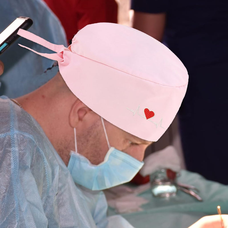 AOEVUIR 1 x Surgical Hat for Women Men Cotton with Adjustable Headband Surgical Headband Nurse Bandana Embroidery Heart Pink