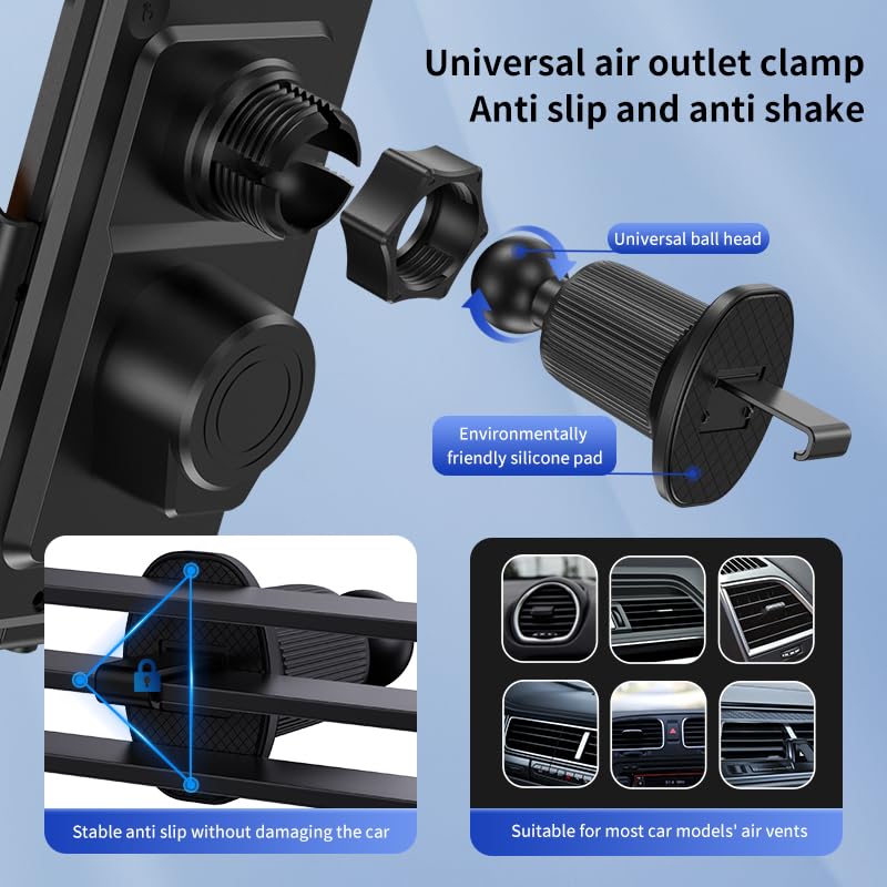 Wireless Car Charger, 15W Fast Auto-Clamping Vent Phone Holder | Transparent Design · 360° Rotation · Compatible with iPhone & Samsung Transparent White