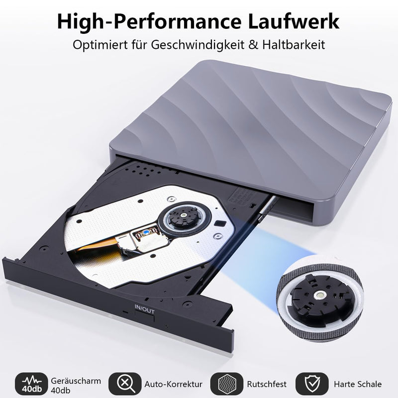 External CD/DVD Drive for Laptop - CD Burner DVD Player for Laptop USB 3.0 +/-RW ROM, External Optical Drives for PC/Mac, Disc Reader for Windows 11/10/8/7/XP/Vista Linux MacOS