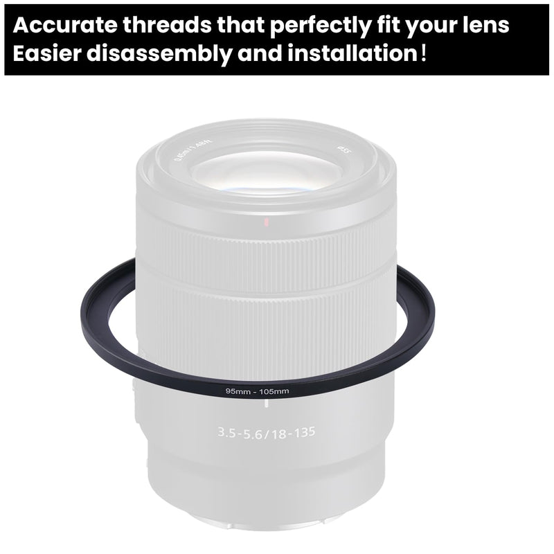[AUSTRALIA] - Metal Step Up Ring Filter Adapter - 95mm to 105mm - Metal Ring Step Up Rings Adapter Filter Compatible with All 105mm UV, CPL, ND, Lens Hood, Threaded Lens ect 