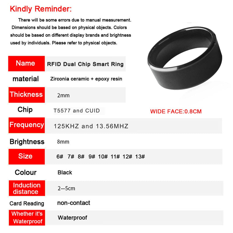 RFID Rewritable Dual Frequency In One ID T5577&IC CUID Black Ceramics Smart Finger Ring Wear for Men or Women 125khz+13.56mhz 20mm