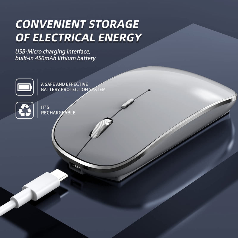 Halpilt Wireless Mouse Chargeable Portable Silent Wireless Mouse USB and Type-C Dual Mode Wireless Mouse 3 Adjustable DPI for Laptop, Mac, MacBook, Android, PC (Q23S Grey)