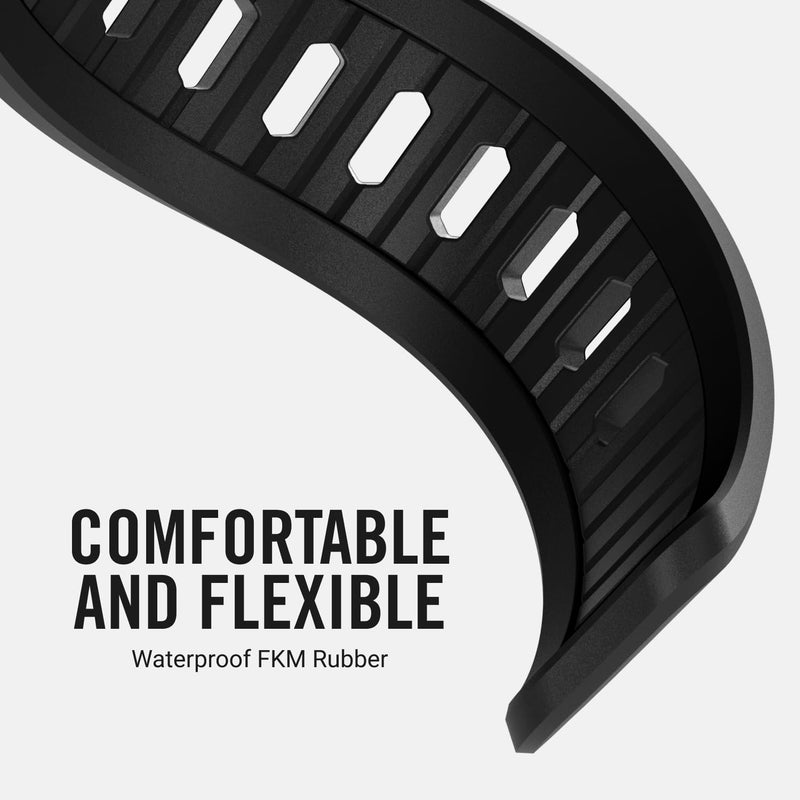 RIDGE Watch Strap - Compatible with Apple Watch 41/42 & Ultra/46 mm (Series 1-10 and SE), Premium FKM Rubber, Stainless Steel Hardware, Adjustable & Fits Most Wrists Matte Black Large