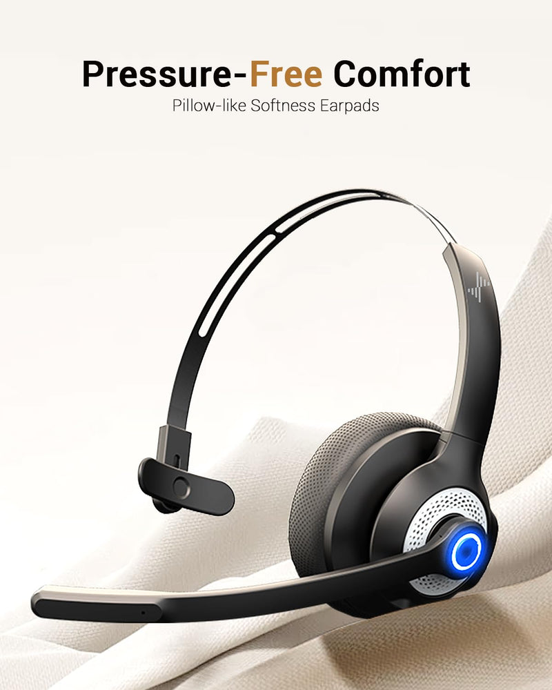 [AUSTRALIA] - JIAMQISHI Wireless Headset with Microphone - Bluetooth V5.2 Headphones with USB Dongle & Mic Mute for PC/Computer/Laptop/Call Center/Zoom/Online Class/Trucker - Bluetooth Headset, Black, EH06U No Charging base 