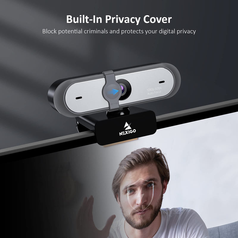 NexiGo N660P 1080P 60FPS Webcam with Software Control, Dual Microphone & Cover, Autofocus, HD USB Computer Web Camera, for OBS/Gaming/Zoom/Skype/FaceTime/Teams/Twitch Black