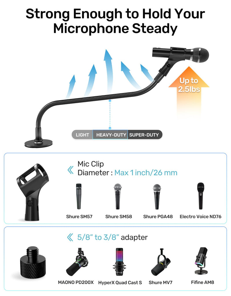 [AUSTRALIA] - 19-inch Gooseneck Microphone Holder Stand, Desktop & Wall Mounted, Heavy Duty Flexible Microphone Arm Stand with Flange Mount Base, Ideal for Podium, Studio, Lecture, Podcast, Gaming, Streaming 19 Inch + Flange Mount 