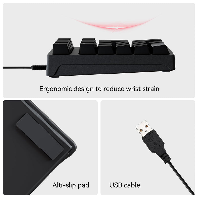[AUSTRALIA] - Number Pad, Mechanical USB Wired Numeric Keypad with Blue LED Backlit 21 Key Mini Numpad for Laptop Desktop Computer PC Black (Blue switches) Black - Mechanical Keypad 