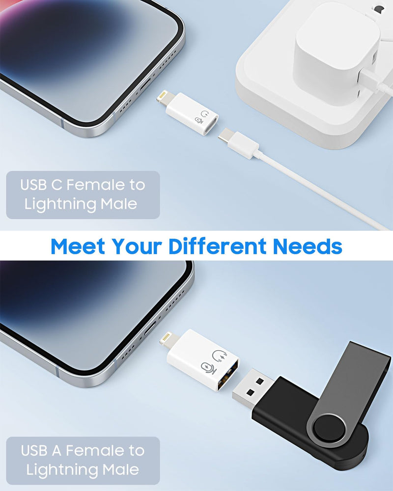 [AUSTRALIA] - MoKo USB C Female to Lightning Male Adapter, Lightning Male to USB-A Female OTG Adapter Connector for iPhone 14/13/12/11 Pro Max/iPad/iPod/AirPods, Support 10W Fast Charging/Data Transfer/Audio White 