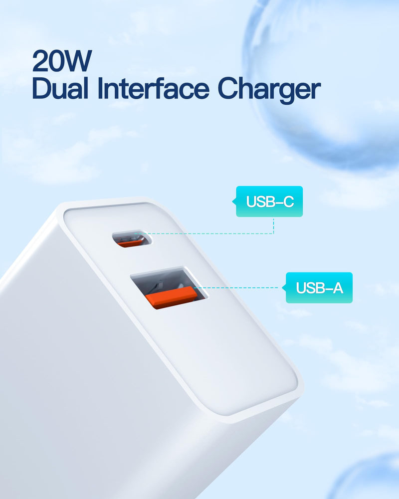 20W USB-C Fast Charger for iPad 10th Generation Gen 2022 10.9" Tablet A2696 A2757 A2777 with 2 Charging Ports and C-C AC Power Supply Adapter Cord Cable