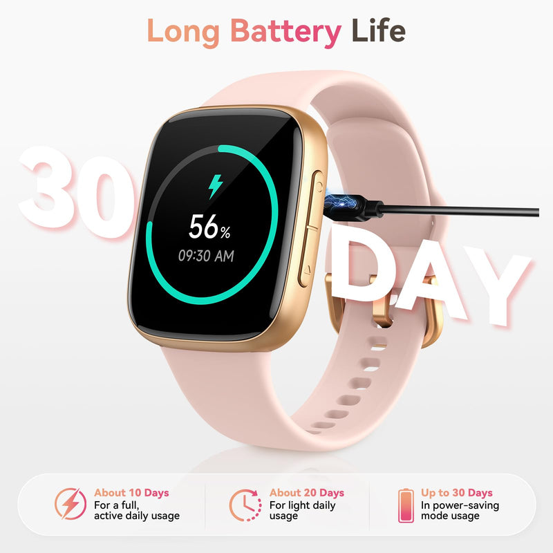 Smart Watch for Women, Answer/Make Call, 1.85" AMOLED Always-On Screen Smartwatch for iPhone & Android, 3ATM Waterproof Fitness Tracker with Heart Rate/Sleep/SpO2 Monitor, 120+ Sport Modes, 2 Bands Pink