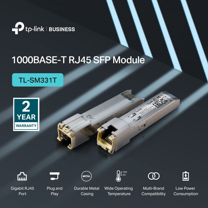 Omada 1.25GBase-T SFP to RJ45 Module, Universal Compatible(SM331T) | Hot-Pluggable, Support TX Disable, Low Power Dissipation V3.6