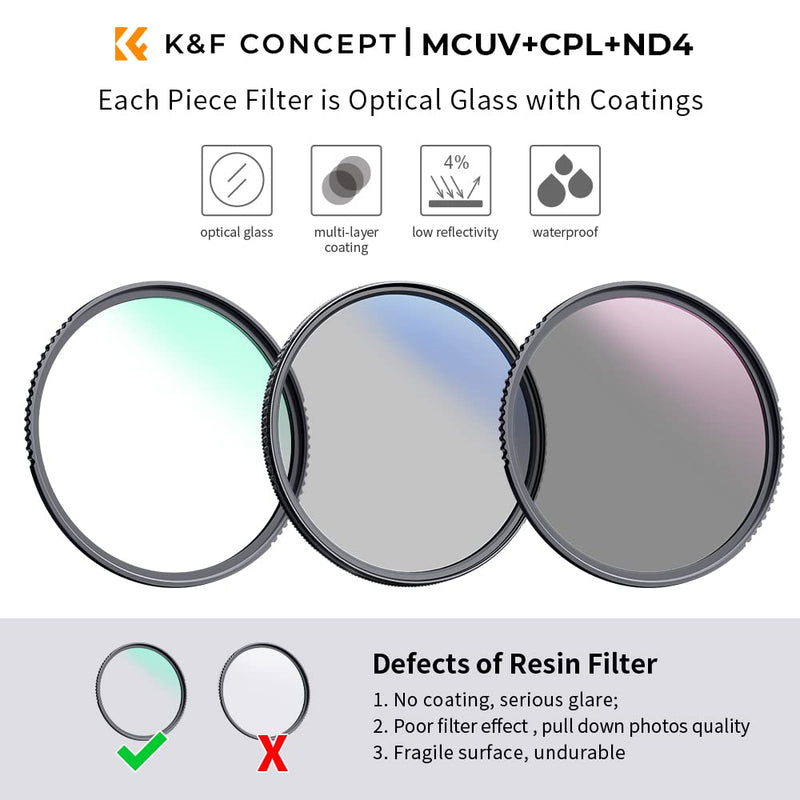 K&F Concept 67mm UV/CPL/ND Lens Filter Kit (3 Pieces)-18 Multi-Layer Coatings, UV Filter + Polarizer Filter + Neutral Density Filter (ND4) + Cleaning Cloth+ Filter Pouch for Camera Lens (K-Series)