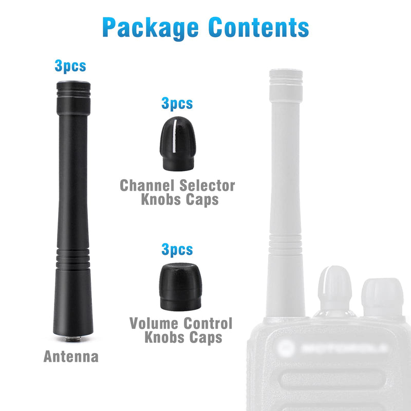 3Set VHF Stubby Antenna & Volume Knob + Channel Knob Cap for Motorola Radios CP200 CP200d CP150 CP040 PR400 HT750 HT1250 HT1550 PR860 EX500 EX600 Walkie Talkie Replacement Accessories