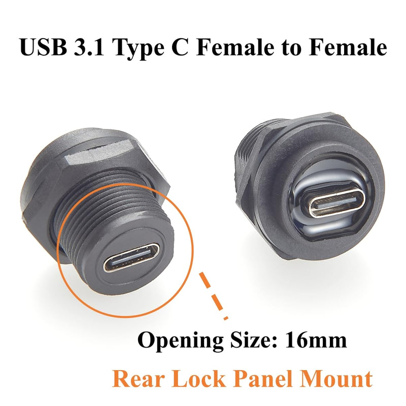 IP67 Waterproof USB 3.1 Type C Flush Panel Mount Coupler 10Gbps USB C Female to Female Bulkhead Pass Through Connector Threaded Fixed Recessed Charging & Data Adapter with Dust Cap (5PCS) 5PCS