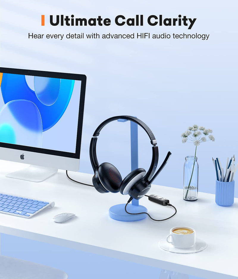 [AUSTRALIA] - USB Headset with Microphone, 3.5mm Wired Computer Headsets with Noise Cancelling Microphone, Stereo Headphones with MIC for PC, in Line Controls, Work Headset for Skype Zoom Tablet Laptop 