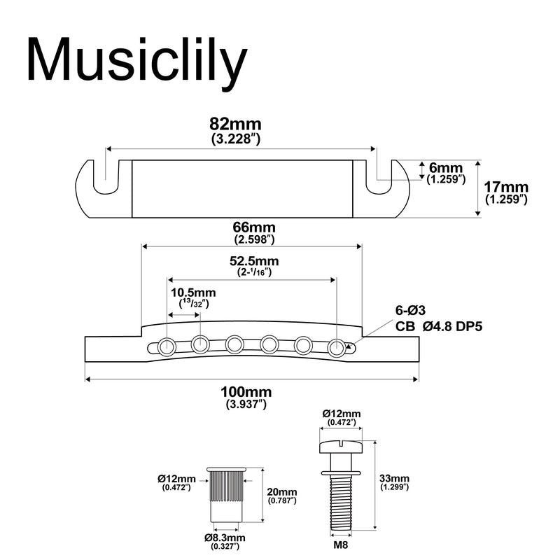 Musiclily Pro 52.5mm Tune-o-matic Stop Tailpiece for 6-string Epiphone Les Paul SG Style Electric Guitar, Chrome