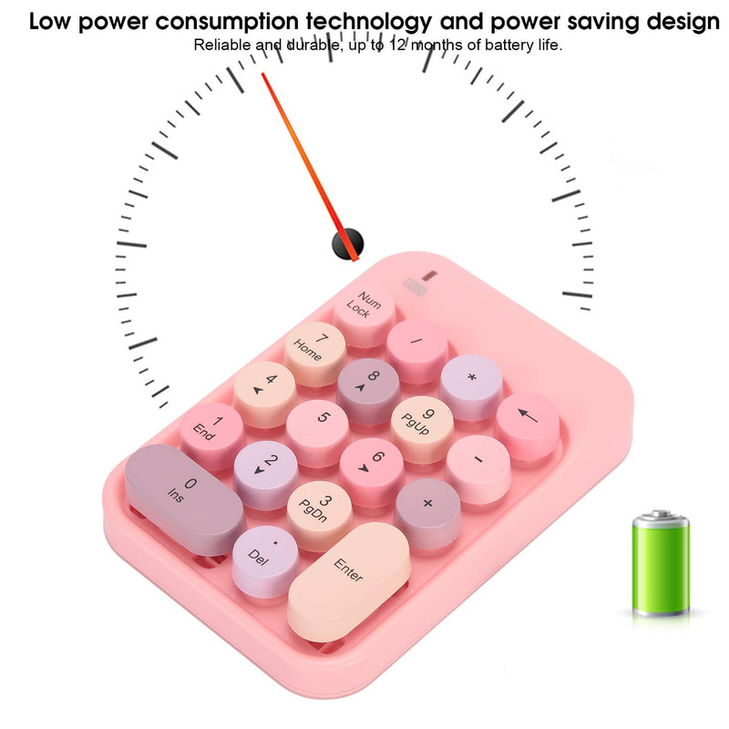Wireless Numeric Keypad, Mini Digital Numpad 18 Keys Ergonomic Number Pad Keyboard with 2.4G USB Receiver & Chocolate Keycap for Laptop/PC/Desktop(Pink)