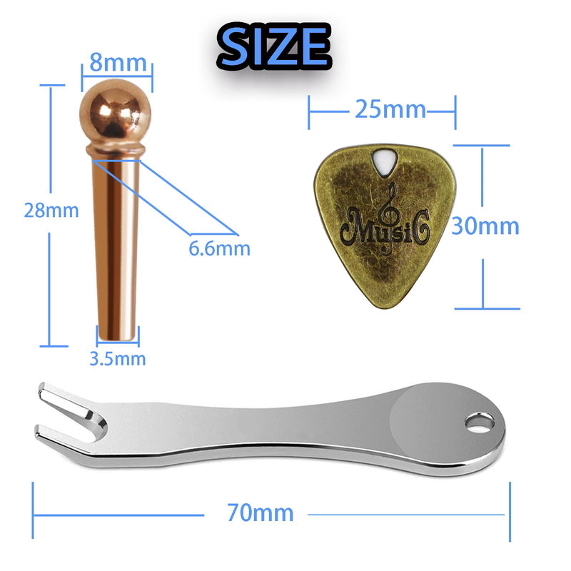 12 Pcs Acoustic Guitar Bridge Pins with Bridge Pin Puller Remover 2 Guitar Picks Guitar Pegs Guitar Parts Accessories Replacement Tools Kits