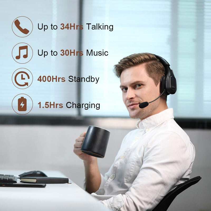 COMEXION Trucker Bluetooth Headset V5.0, Wireless Headset with Noise Canceling&Mute Microphone for Cell Phones, On Ear Bluetooth Headphone for Computer, Zoom Meetings, Skype, Home Office BH-M100