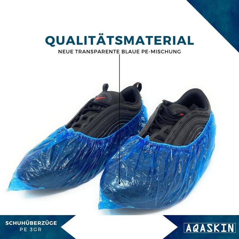 Pack of 100 Disposable PE Shoe Covers 3 g - High Tear Resistance - Reinforced Elastic Band - Personal Protective Equipment for PPE - Household Cleaning - Gardening - Transparent Blue Colour