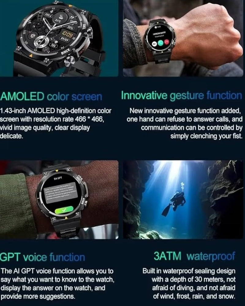 SENBONO MAX18 Sport Smart Watch, 1.43" AMOLED Display, IP67 Waterproof, Fitness Tracker with Heart Rate Monitor, Sleep Tracker, Android iOS Compatible, 400mAh Battery