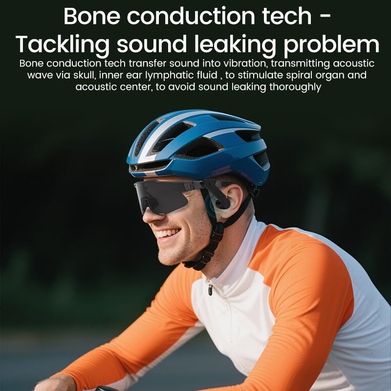 Bluetooth Cycling Glasses, Open-Ear Audio Sunglasses with Wind-Reducing Mic for Cycling, Running, Driving Nebula Blue