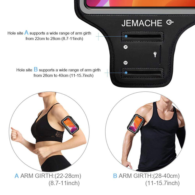 iPhone 15 Pro Max, 14 Pro Max, 15 Plus Armband with AirPods Holder, JEMACHE Gym Running Workouts Arm Band for iPhone 15/14 Plus, 15/14/13/12/11 Pro Max (Dark) Dark Black