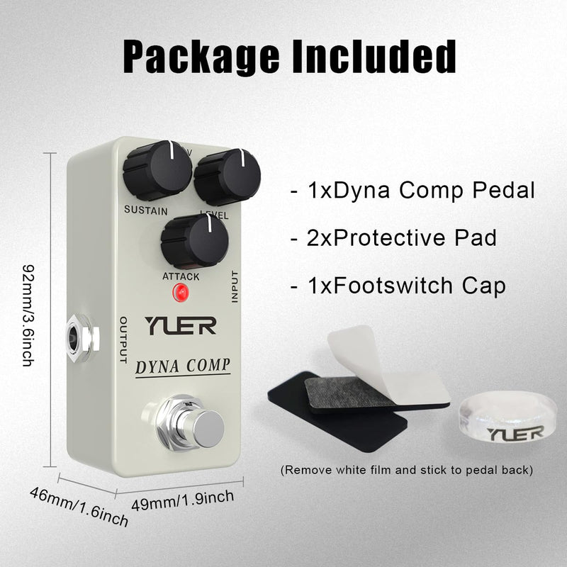 YUER Beginner Guitar Compressor Pedal Mini Dyna Compression Effect Pedal for Electric Guitar Analog Comp Easy to Use True Bypass Aluminum Case with Footswitch Cap