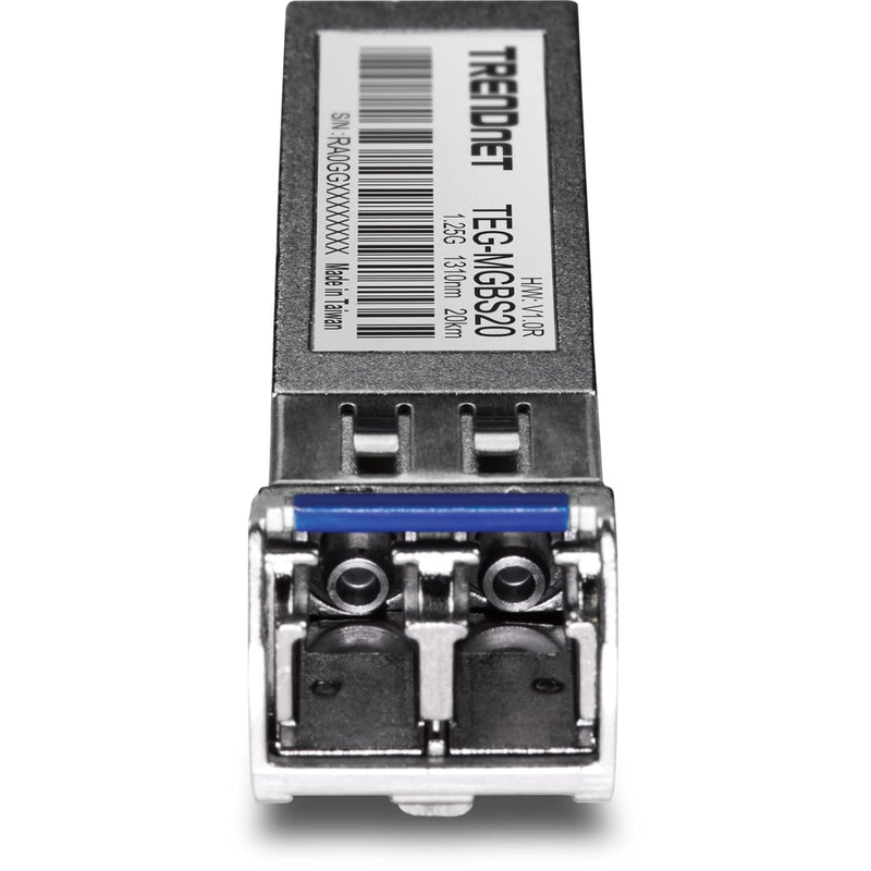 TRENDnet SFP Single Mode LC Module (20km/ 12.4 mi), TEG-MGBS20, Data Rates up to 1.25Gbps, 1310nm Single Mode, IEEE 802.3z Gigabit Ethernet, ANSI Fiber Channel Compliant, Lifetime Protection 1-Pack 20 km/12.4 mi