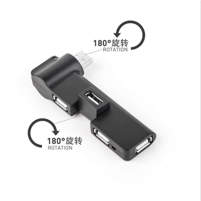 LIXINTIAN USB 2.0 HUB, [90°/180° Degree Rotatable] Mini USB 2.0 Hub 4 Port USB Hub for Notebook, USB Flash Drives, Mobile HDD, Laptop, PC - Black