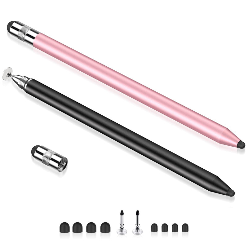 MEKO 3 in 1 Stylus Pens for Touch Screens, High Sensitivity & Precision Capacitive Stylus Pencil for Apple iPad iPhone Tablets Samsung Galaxy All Universal Touchscreen Devices (2 Pack-Black/Rose Gold) A-Black/Rose Gold