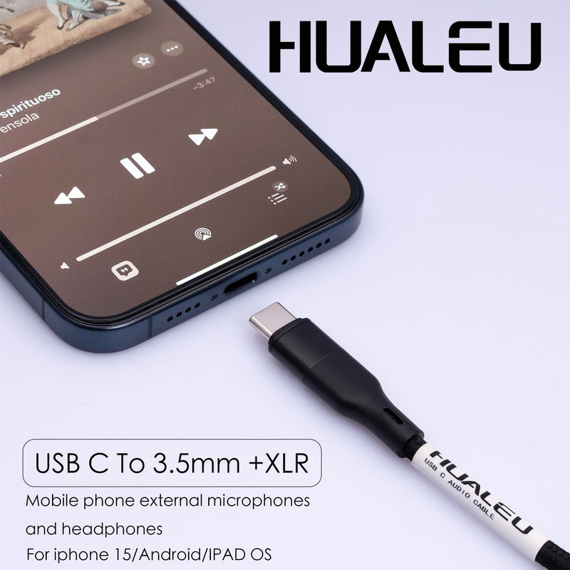 10FT USB C to XLR Female Microphone Cable & 3.5mm (1/8") Female Stereo Out Adapter,USB C to 3.5mm Headphone Cable&XLR Female Microphone Record Cable for iPhone 15 Garageband,Tablet,Laptop 10 feet
