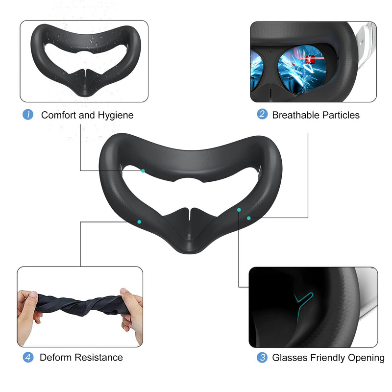SUPERUS Head Strap & Silicone Face Cover Pad Compatible with Oculus/Meta Quest 2 Accessories, Enhanced Comfort, and Keep Your VR Headset Sweat-Free (Black) Head Strap + Face Cover
