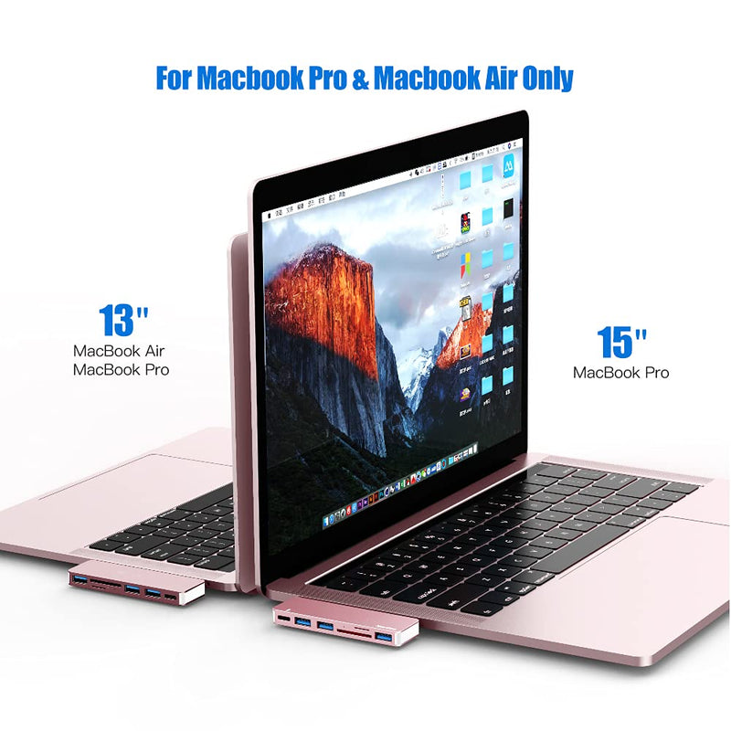 USB C Hub Adapter for MacBook Pro/Air 2020 2019 2018, 6 in 1 USB-C Accessories Compatible with MacBook Pro 13″ and 15″ with 3 USB 3.0 Ports, TF/SD Card Reader, USB-C Power Delivery (Pink) Pink