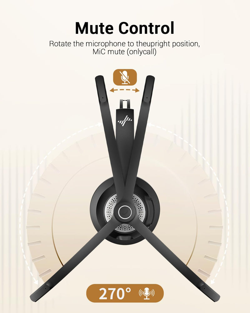 [AUSTRALIA] - JIAMQISHI Wireless Headset with Microphone - Bluetooth V5.2 Headphones with USB Dongle & Mic Mute for PC/Computer/Laptop/Call Center/Zoom/Online Class/Trucker - Bluetooth Headset, Black, EH06U No Charging base 