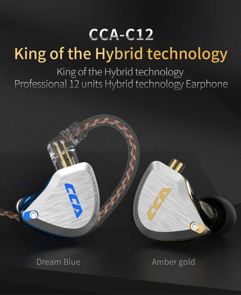 CCA C12 in-Ear Monitors, 5BA+1DD Hybrid HiFi Stereo Noise Isolating IEM Wired Earphones/Earbuds/Headphones with Detachable Tangle-Free Cable 2Pin for Musician Audiophile (Without MIC, Dream Blue) | HiFi Musician Monitor IEM, Detachable 2-Pin Cable, Noi...