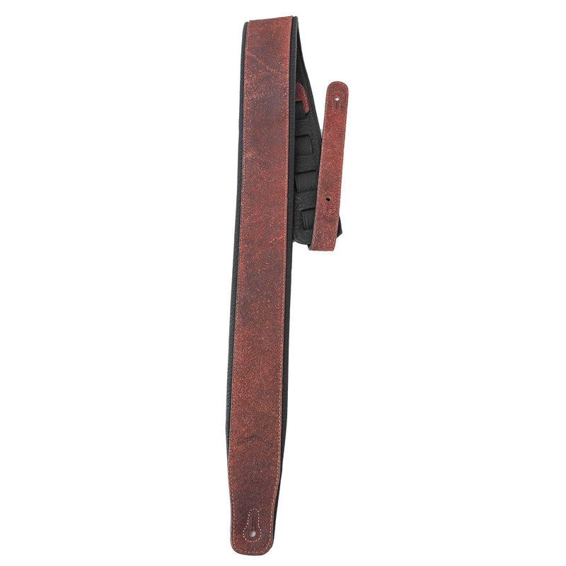 Walker & Williams STR-04 Distressed Mahogany Brown Italian Leather Padded Guitar Strap For Acoustic, Electric, And Bass Guitars