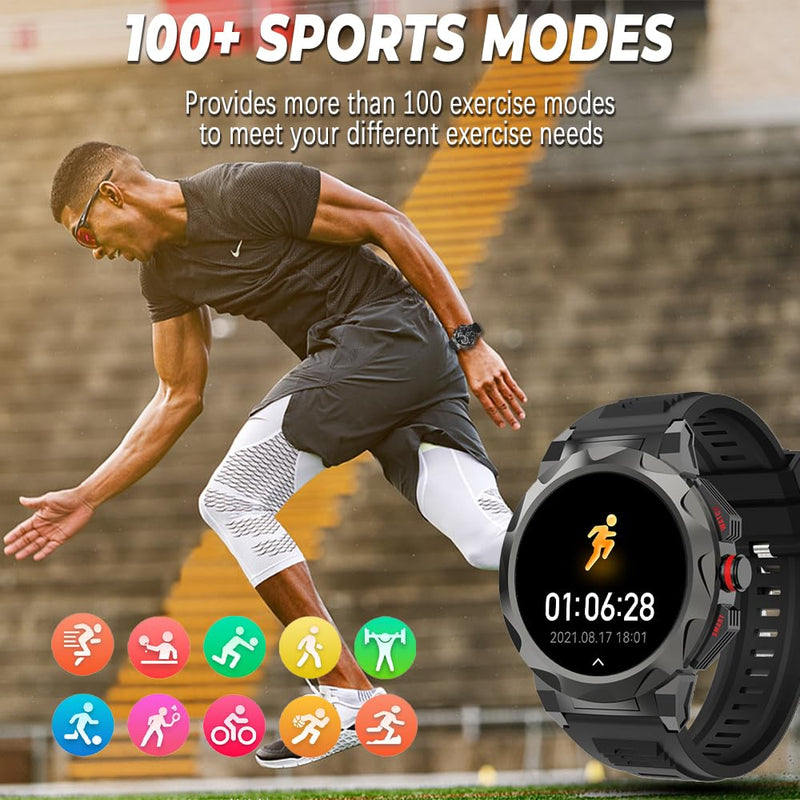 Business Smart Watch for Men,100 Sports Modes,5ATM Waterproof Fitness Smart Watch,1.46''HD Screen,470mAh Large Battery,with Heart Rate/Blood Pressure/Health Monitor Watch Smart D-silicone grey