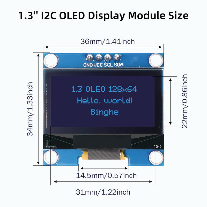 1.3 Inch OLED I2C Display Module Binghe 3 Pieces 1.3 Inch LED OLED Display I2C IIC OLED Display with 1106 Chip 128 x 64 Pixel I2C Screen Display Module with Blue Character Compatible with