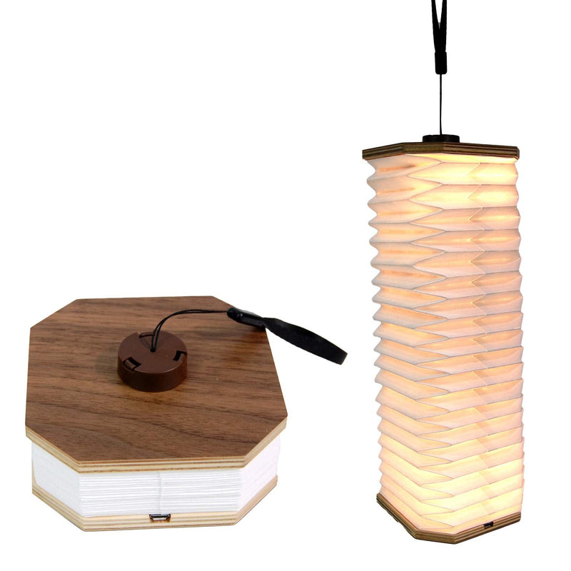 LED Hanging Folding Lantern, Wood & Paper Lamp, Organ Book Light for Office, Decoration, Gift, USB Rechargeable